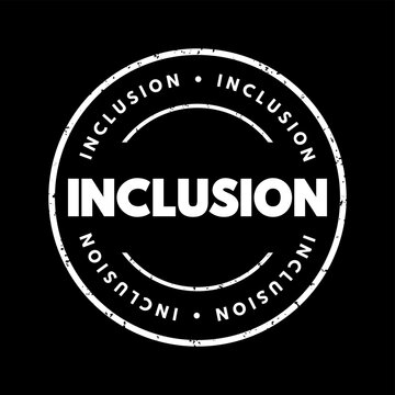 INCLUSION text is displayed in a circular stamp design, featuring a distressed, weathered, textured aesthetic suitable for corporate branding, diversity, and equity programs