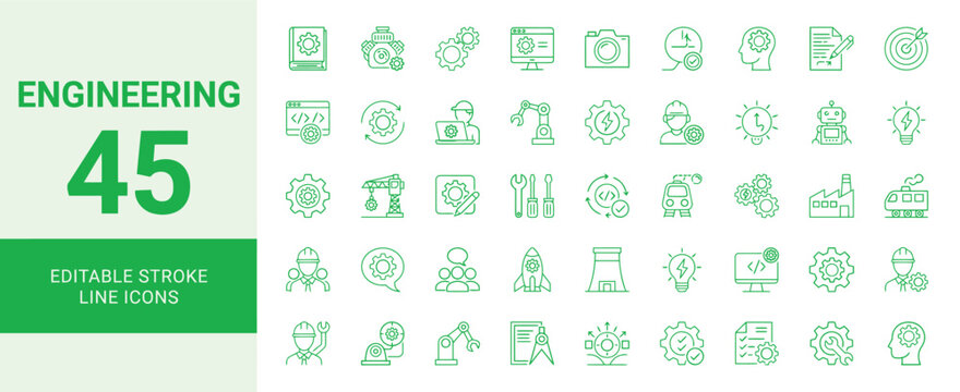 engineering icon collection editable stroke line icons for apps