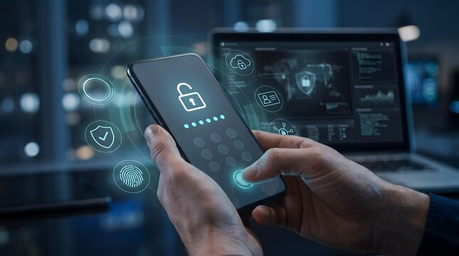User Authenticating Smartphone with Biometric Fingerprint Scanner and Password Lock