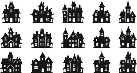 Fototapeta premium Halloween vector bundle spooky haunted house silhouettes for creepy designs october celebrations