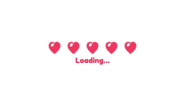 Cute heart loading animation with bouncing icons on white and green screen background