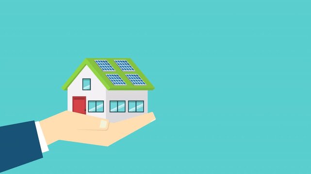 Animation of an eco-friendly house featuring solar panels on its roof