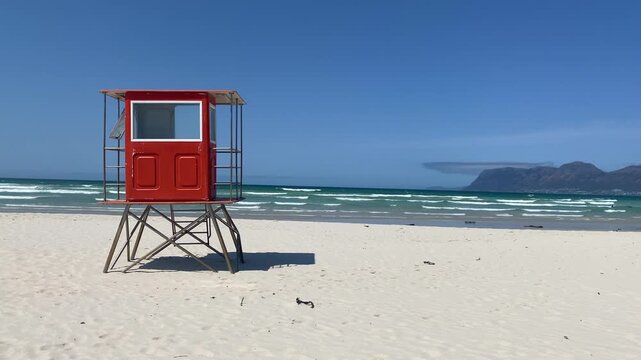 Lifeguard station on at amazon surfing Muizenberg beach, Cape Town, South Africa