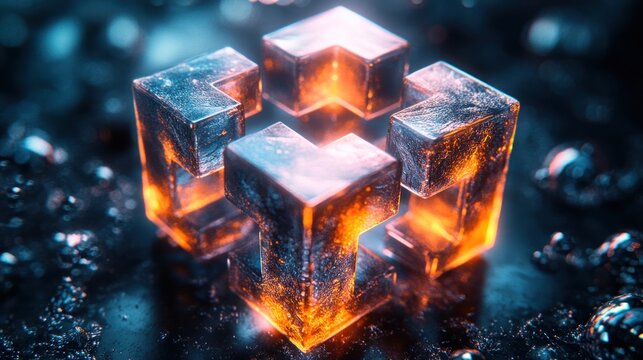 Abstract glowing geometric shapes with fire effect