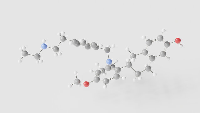 elacestrant molecule 3d, molecular structure, ball and stick model, structural chemical formula antiestrogen agent