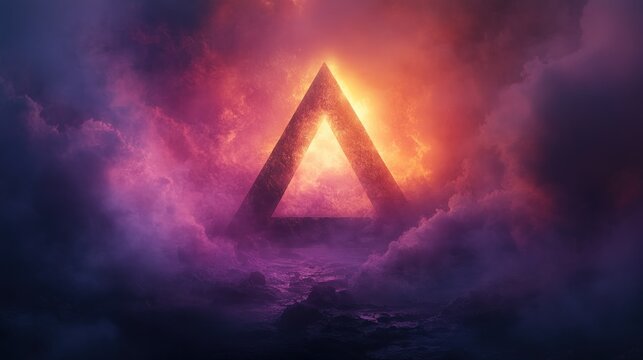 Glowing Triangle Symbol in a Mystical Purple Cloudscape