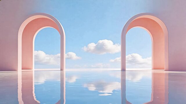 Two arches framing a serene sky