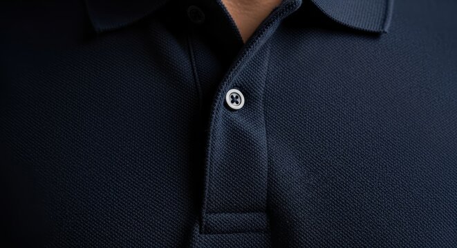 Detailed Architectural View of Navy Blue Polo Shirt Pique Weave Fabric with High Contrast Lighting
