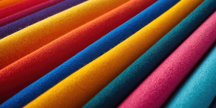 Colorful rolls of fabric arranged in parallel lines