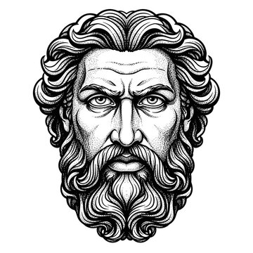 High Contrast Portrait of a Bearded Greek God