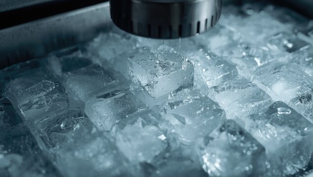 Ice cubes being formed in an ice maker machine