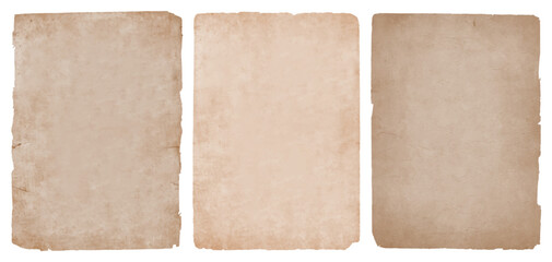 Fototapeta premium Vintage aged paper sheets collection with distressed grunge rough texture isolated on transparent background