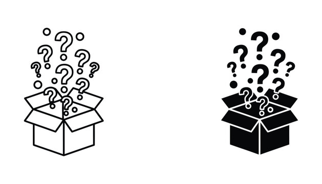 Open gift box with question marks popping out
