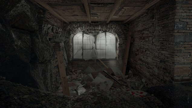 Stone window well encasing basement windows after recent water damage fixes