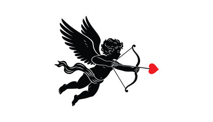 Fototapeta premium Cupid shooting red heart arrow with bow