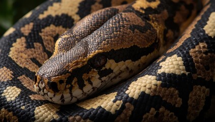 Fototapeta premium Close-up of a python resting on foliage