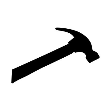 Black claw hammer silhouette isolated on a solid white background. Minimalist tool icon design perfect for construction logos, carpentry emblems, and hardware store branding.