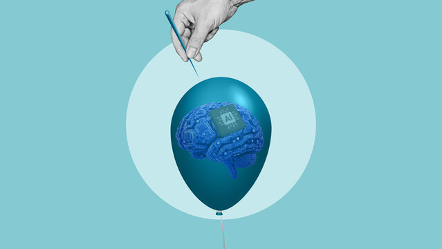 Artificial Intelligence Bubble, AI Hype, Technology Hype Cycle, Inflated Expectations, Machine Learning Risk, Innovation Speculation, Digital Transformation and Future Uncertainty Concept
