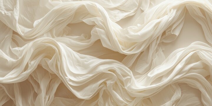 Sophisticated wedding dress with cream hues and mesmerizing abstract white fabric waves