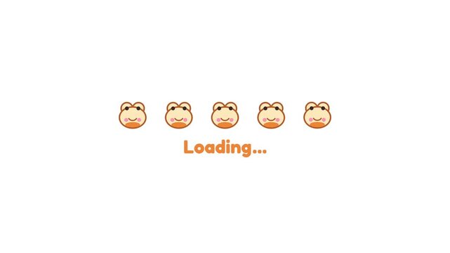 Cute frog loading animation with bouncing icons on white and green screen background