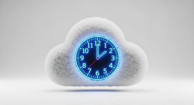 Cute cloud shaped alarm clock with blue glowing face