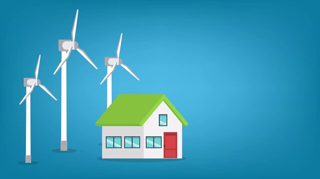 Residential Wind Turbines Powering Sustainable Eco Home Clean Energy Animation Background