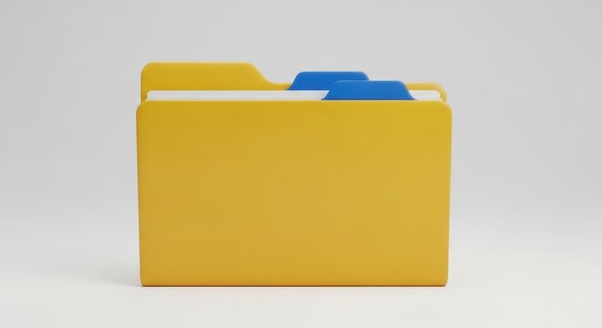 Yellow file folder with blue tabs on a white background