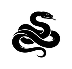 Fototapeta premium Stylized Black Snake Silhouette Coiled and Ready.
