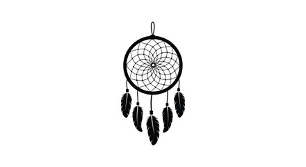 Obraz premium Black dreamcatcher with feathers illustration