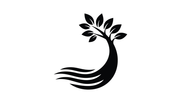 Black tree growing from wavy lines icon