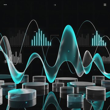 3D render of abstract digital towers and glowing wave patterns for data representation with abstract patterns representation technology visualization analysis futuristic