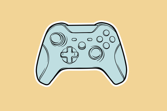 Front view 2D gamepad outline vector illustration with colored background