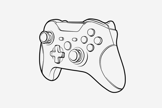 2D gamepad illustration. Outline vector image in perspective view
