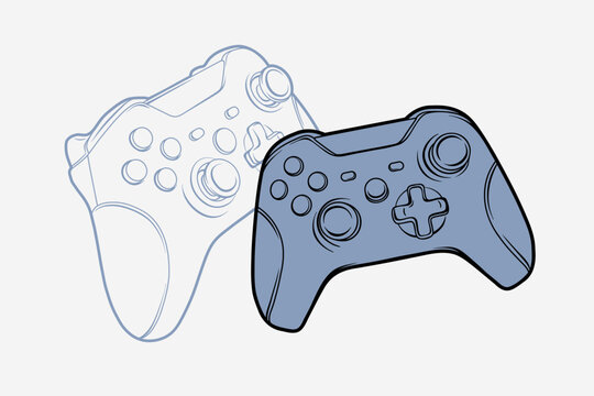 Front view 2D gamepad outline vector illustration with colored background