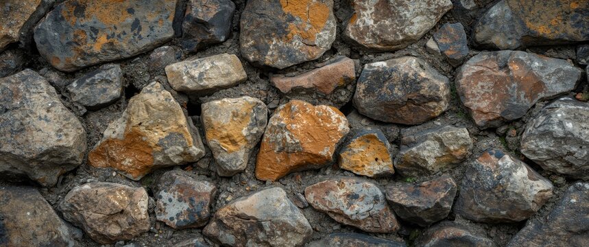 Textured stone wall composed of various sized rocks