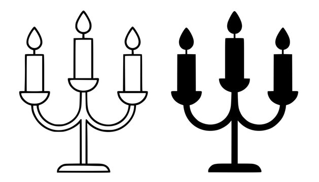 Minimalist candelabrum icon in outline and silhouette design