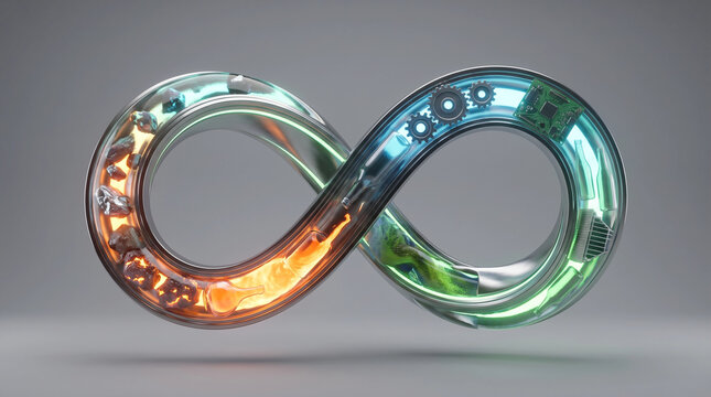 Infinity loop representing industrial transformation from raw materials to technology