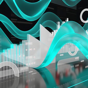 Futuristic business analytics environment with glowing data waves and bar graphs business analytics environment investment statistics technology abstract performance