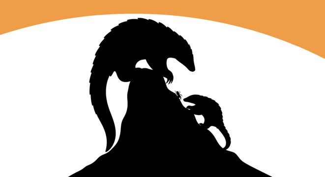 Silhouette of a ram and ewe together in profile.