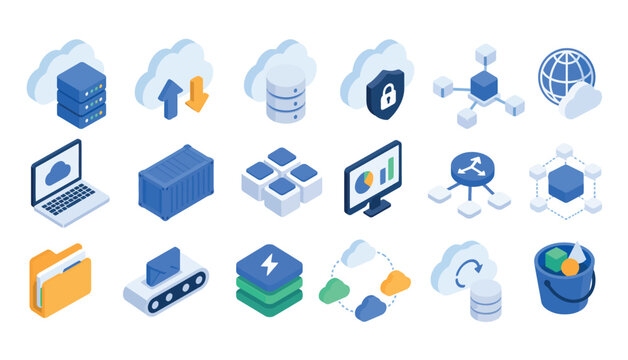 Technology icons on white background.