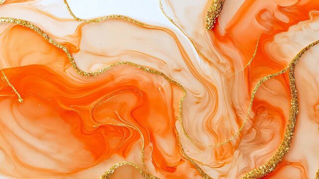 Abstract painting with orange and gold swirls