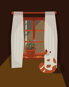 Cozy room autumn window view background with copy space