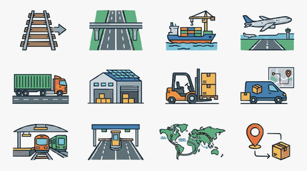Fototapeta premium Global Logistics and Supply Chain Icons.