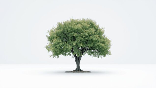 Tree standing solitary on a bright white surface appropriate for varied uses