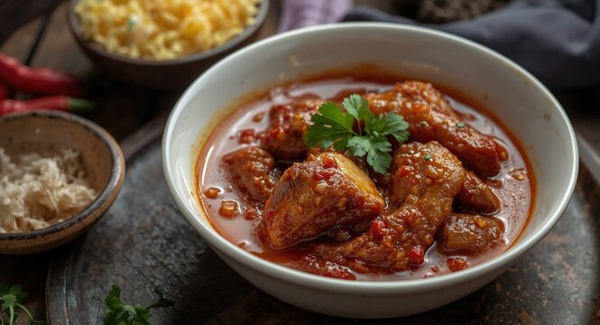Traditional Indonesian sambal goreng ati with spicy chicken liver perfect for culinary articles with copy space