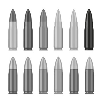 Array of different rifle bullet tips and metallic projectile finishes