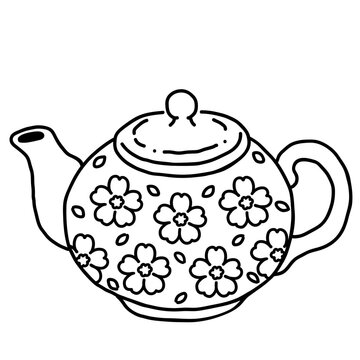 Floral Teapot Coloring Page Illustration