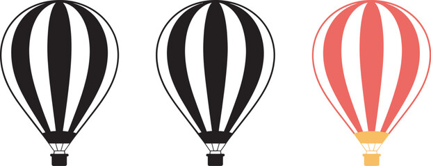 Three hot air balloons in black, white and red colors vector illustration featuring elegant floating balloon designs for travel, adventure and celebration concepts. © Dalim 4