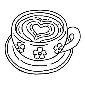 Pink Cup of Matcha Latte Art Coloring Page Illustration