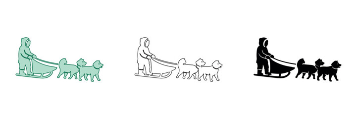 Person driving a dog sled team across a snowy landscape in a minimalist style © Ophelia